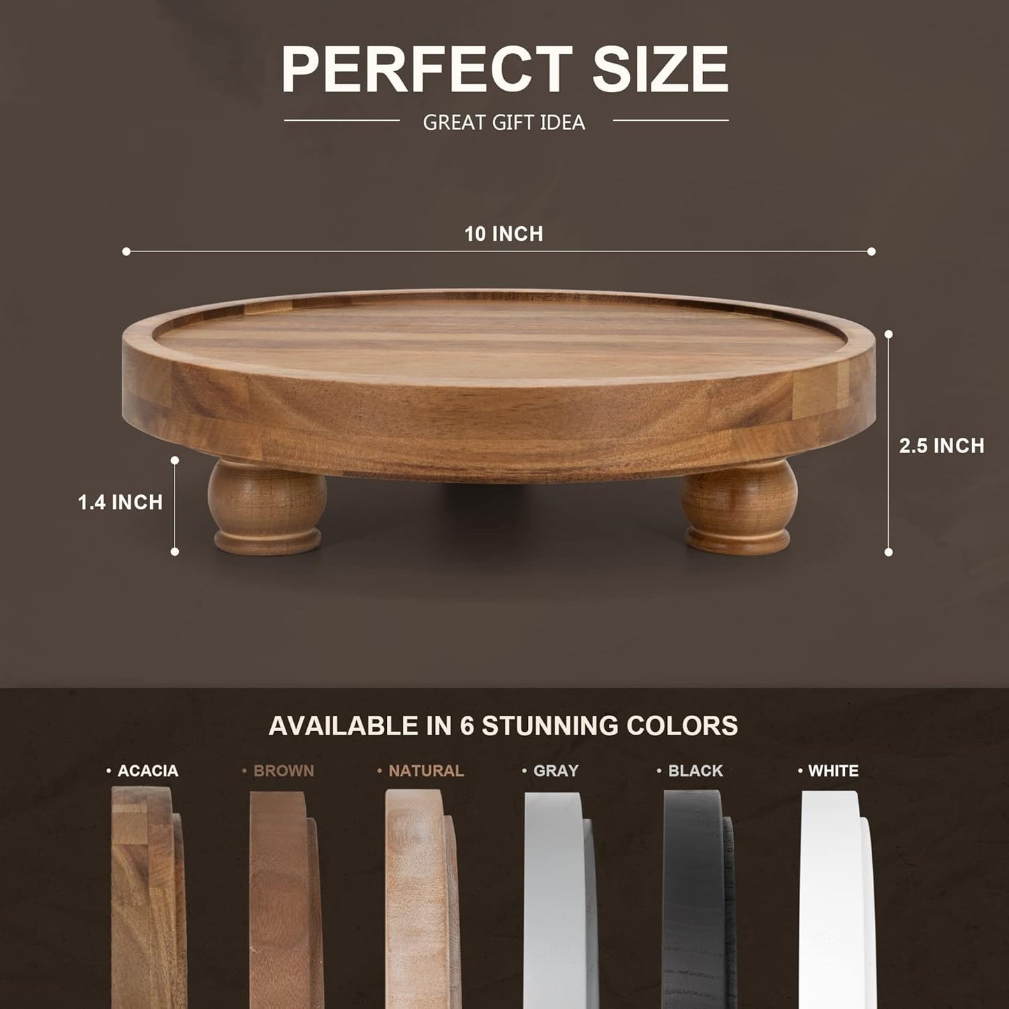 EOSAHR Wooden Riser for Display : Farmhouse Pedestal Stand for Your Kitchen Counter & Home Decor - Chic Round Waterproof Bathroom Trays for Soap, Plants, Jewelry, Perfume (Acacia Wood)