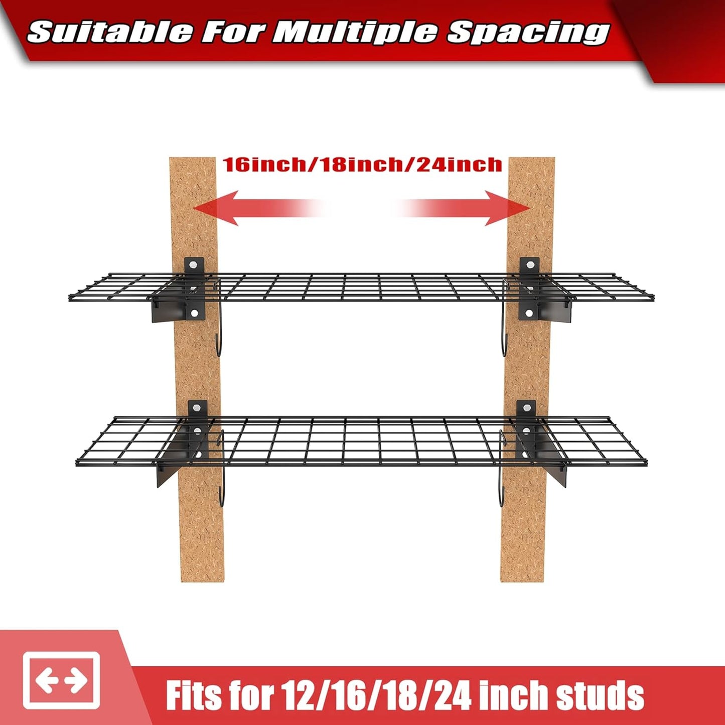 WALMANN 2 Pack Garage Wall Mount Shelves, 45x15 inch Wall Mounted Storage Shelves for Garage Heavy Duty Floating Shelf, Holds Up to 220 lbs(Black)