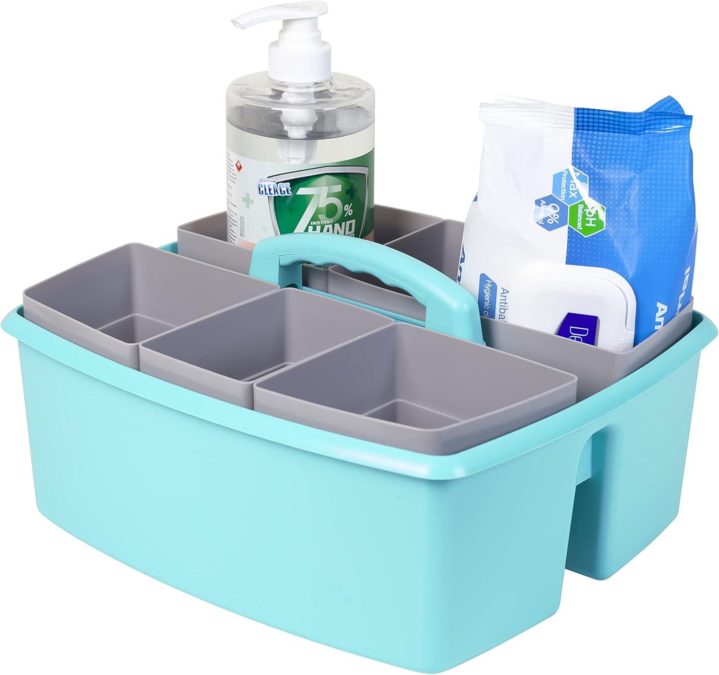 Storex Large Classroom Craft Caddy with Cups, 13 x 11 x 6.575 Inches, Teal, Case of 2 (00984A02C)