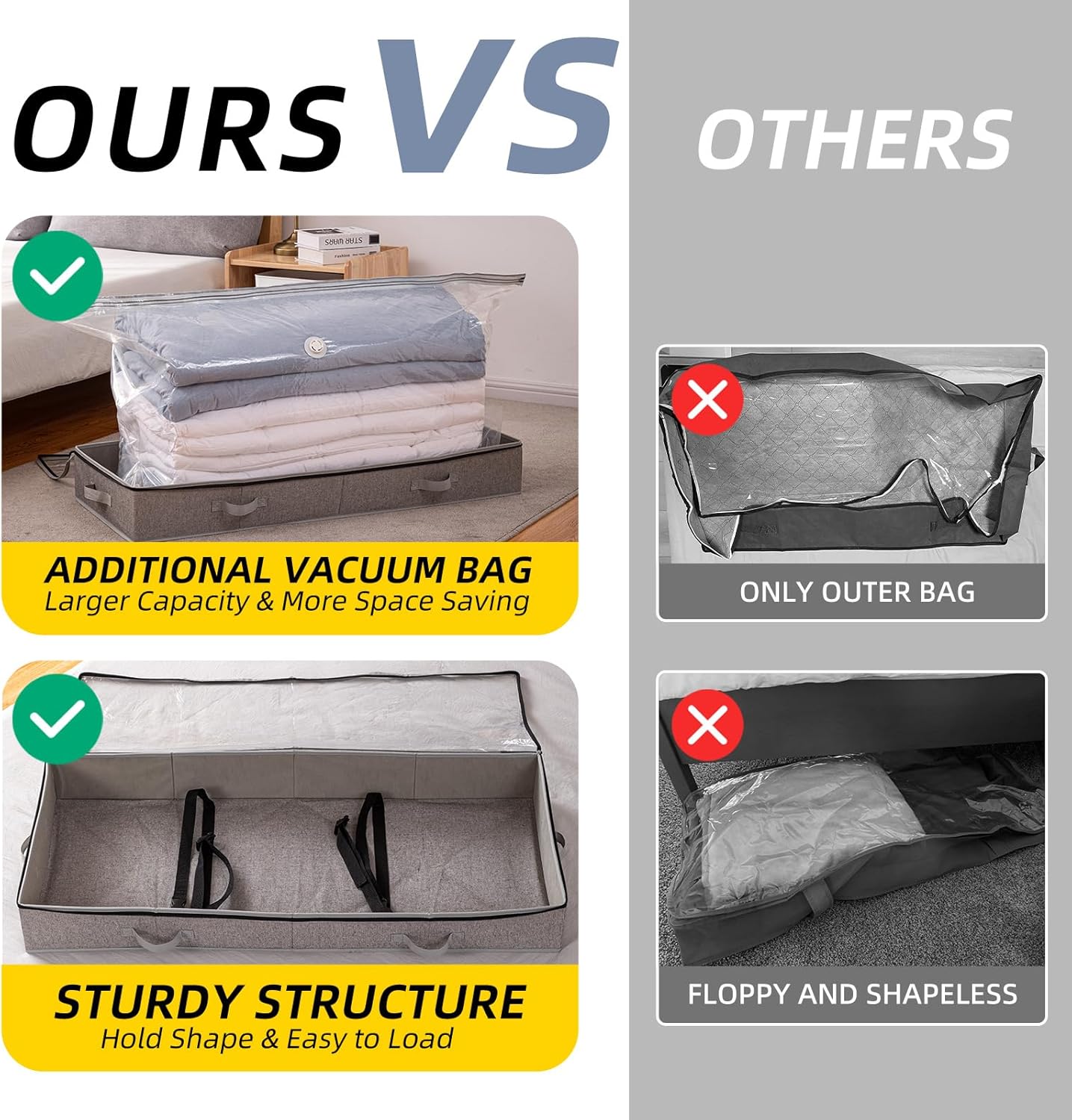 TAILI Under Bed Vacuum Storage Bags for Comforters and Blankets, Save 80% Space, Large Capacity Foldable Under Bed Storage Box for Quilts Pillow Blankets Linen, 41" x 17.7" x 6", Jumbo Vacuum Seal