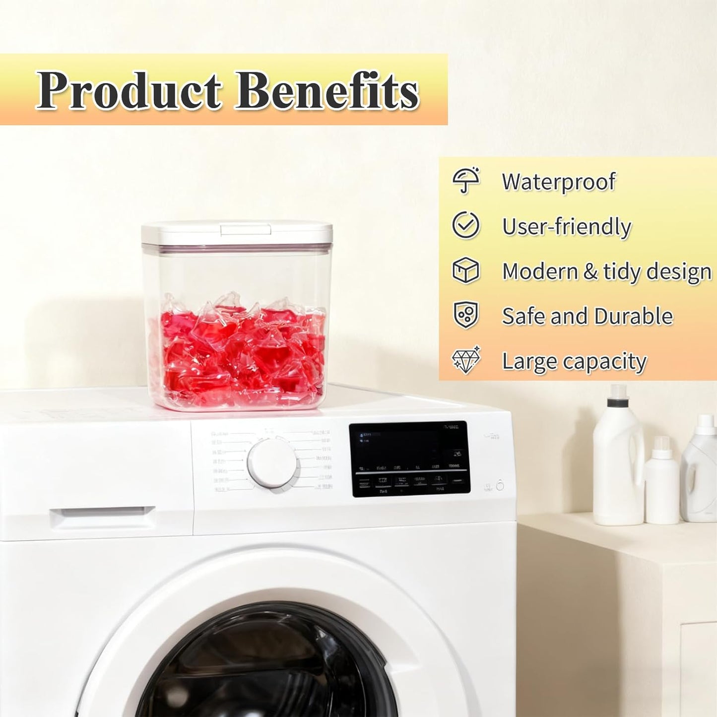 Gute Laundry Pod Holder with Lid - 67oz Sealed Automatic Pop-Up Dispenser, Laundry & Dishwasher Pods for Laundry Room Organization-2L