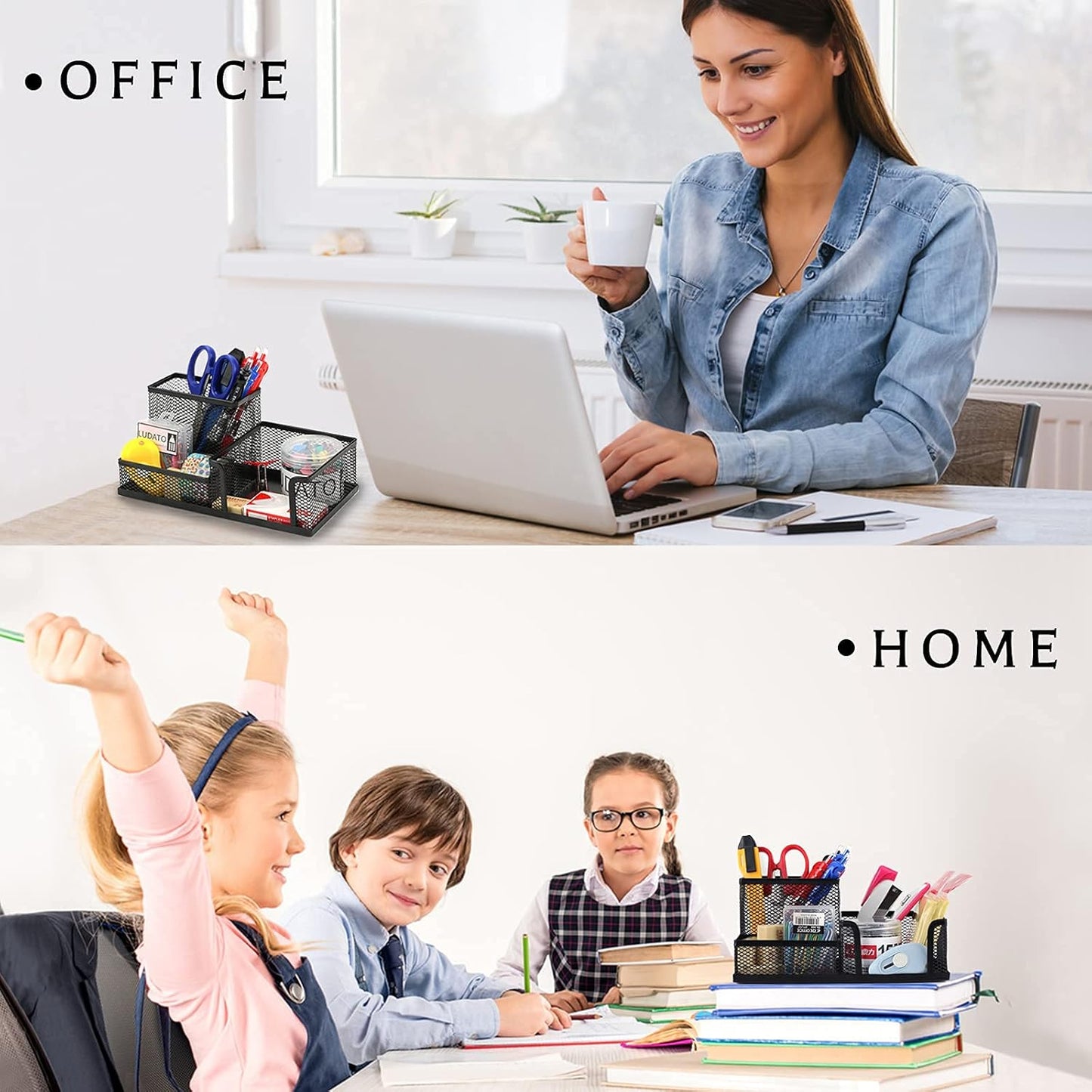 Ludato 2 Pieces Mesh Pen Holder Desk Organizers and Accessories for Desk,3 Compartments Black Pencil Holder for Office Supplies, Gifts for Colleague