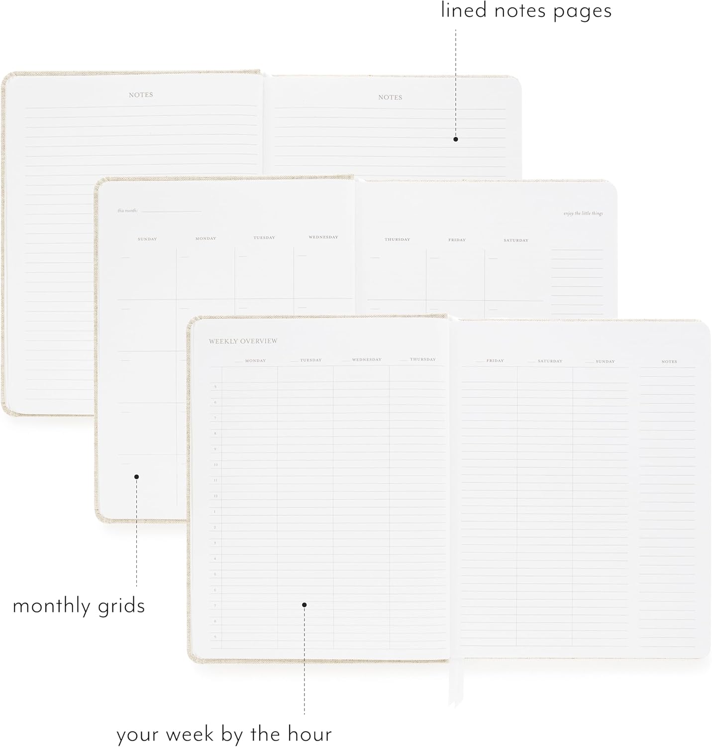 Sugar Paper Undated Daily Planner, Fabric Cover, 7 x 9 Inches, Hardcover Weekly Planner (Sage)