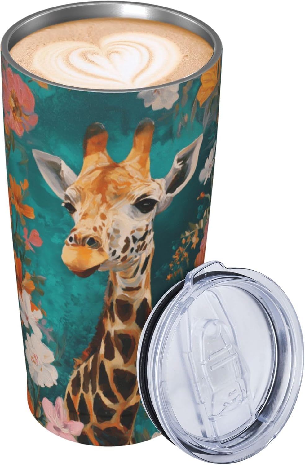 Giraffe Tumbler with Lid and Straw 20oz Insulated Reusable Stainless Steel Travel Mug Double Wall Vacuum Coffee Cup for Hot Cold Drinks Leak-Proof Portable Cups for Women Men Gifts