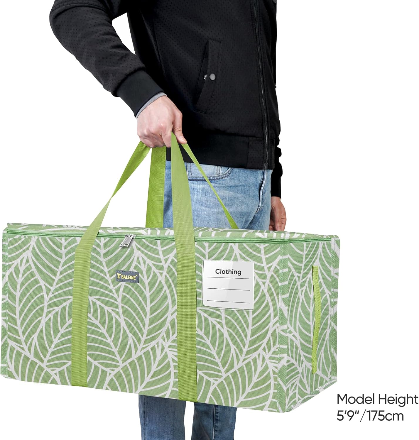 BALEINE Extra Large Storage Tote with Zippers & Carrying Handles, Heavy-Duty Oxford Fabric Moving Bags for Laundry, Space Saving, Storage, Antique Foliage