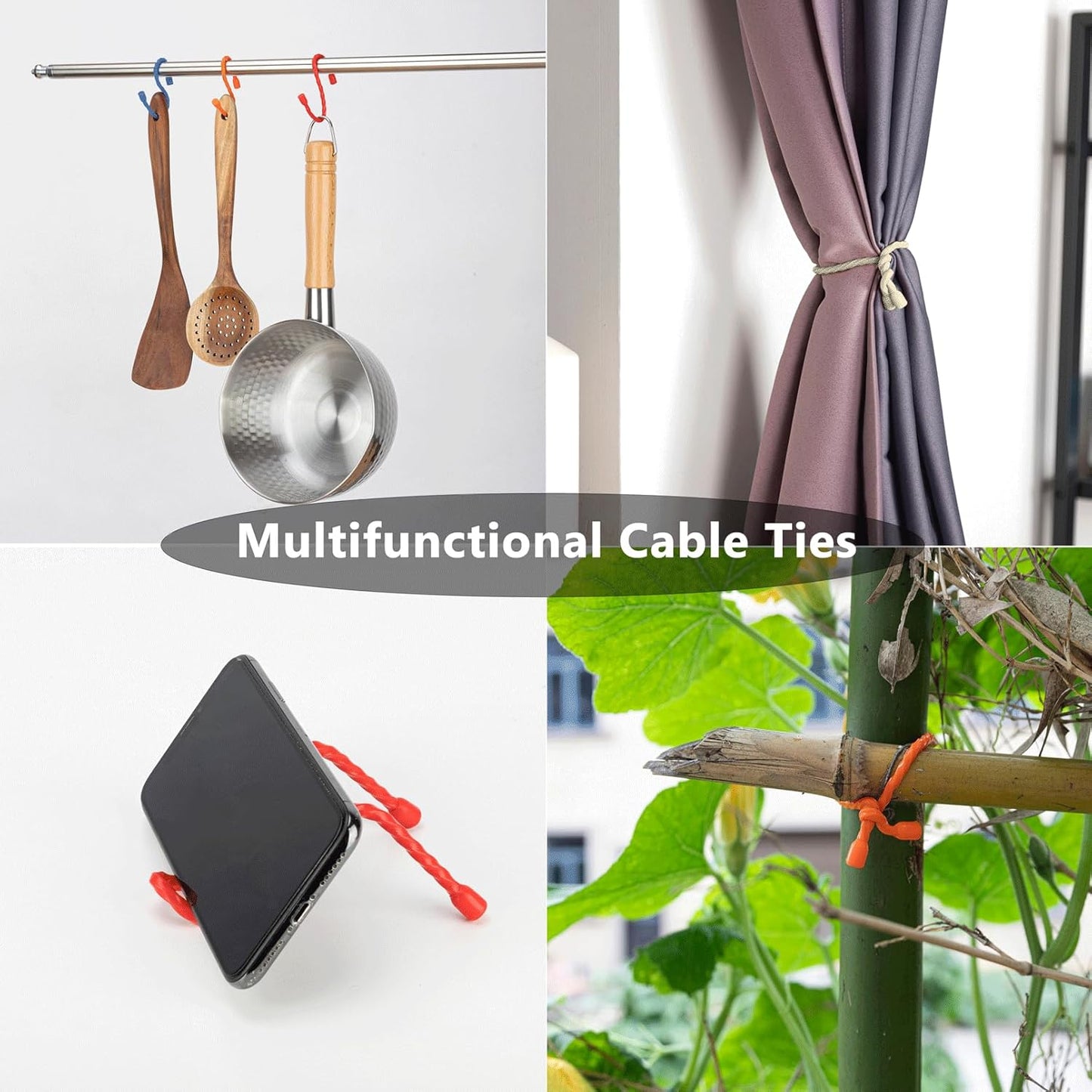 8PCS Silicone Cable Ties 6 Inch Reusable Twist Ties Steel-Core Cable Tie Straps Organizer All Purpose Bendable Cord Tie for Indoor Outdoor Bundling Holding Securing and Wrapping Cables (White)