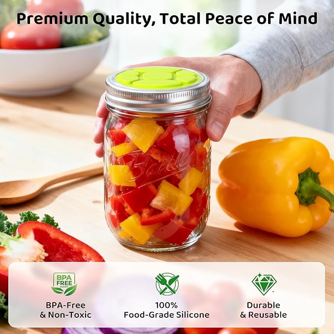 Effortless Fermenting: 5-Pack Silicone Fermentation Lids for Wide Mouth Mason Jars,Self-Burping, One-Way Airlock Valve & BPA-Free,Perfect for Sauerkraut, Kimchi & Probiotic Pickles