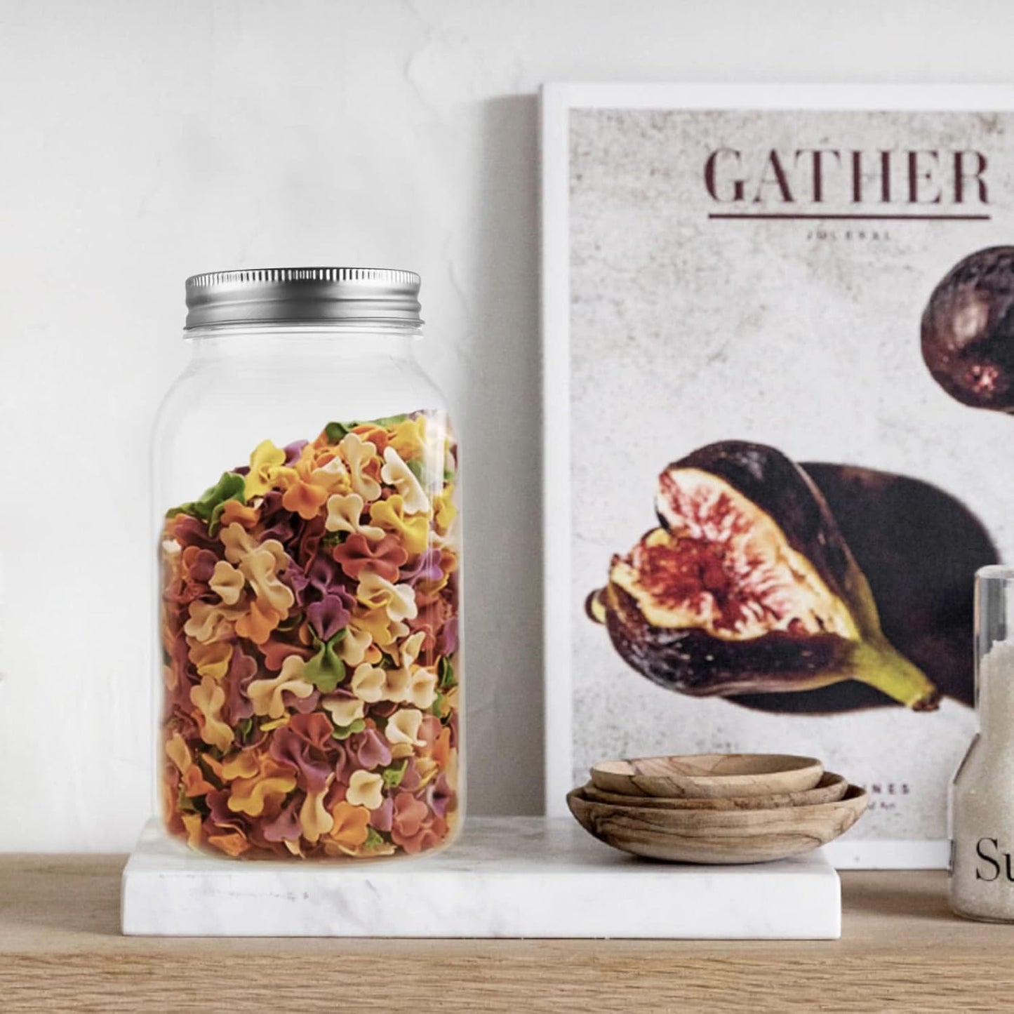 novelinks 32 oz Plastic Food Storage Jars with Metal Lids – 6 Pack BPA-Free Clear Airtight Containers for Pantry, Spices, Snacks, Kitchen & Bathroom Organization – Leak-Proof Reusable Jars (Silver)