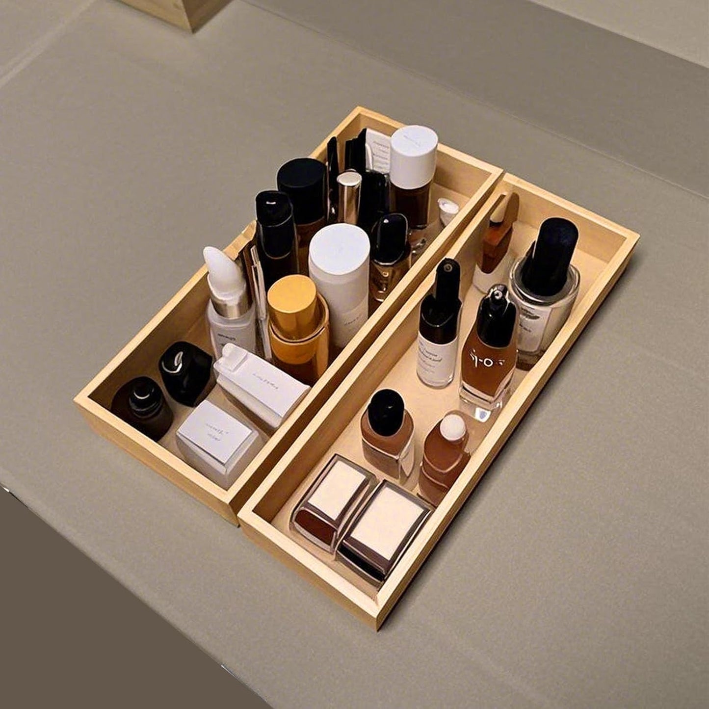 Bamboo Drawer Organizer, Utensil Organizer for Kitchen, Bamboo Storage Box Wood Silverware Tray for Drawer Set of 2