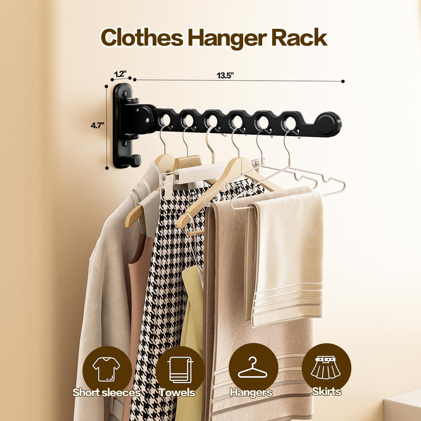 Wall Mounted Clothes Drying Rack, Laundry Clothes Hanger Rack Wall Mounted, Foldable Wall Clothes Rack for Laundry Room, Space Saving Closet Storage Organizer Clothes Hanger Indoor, 2pcs(Black)