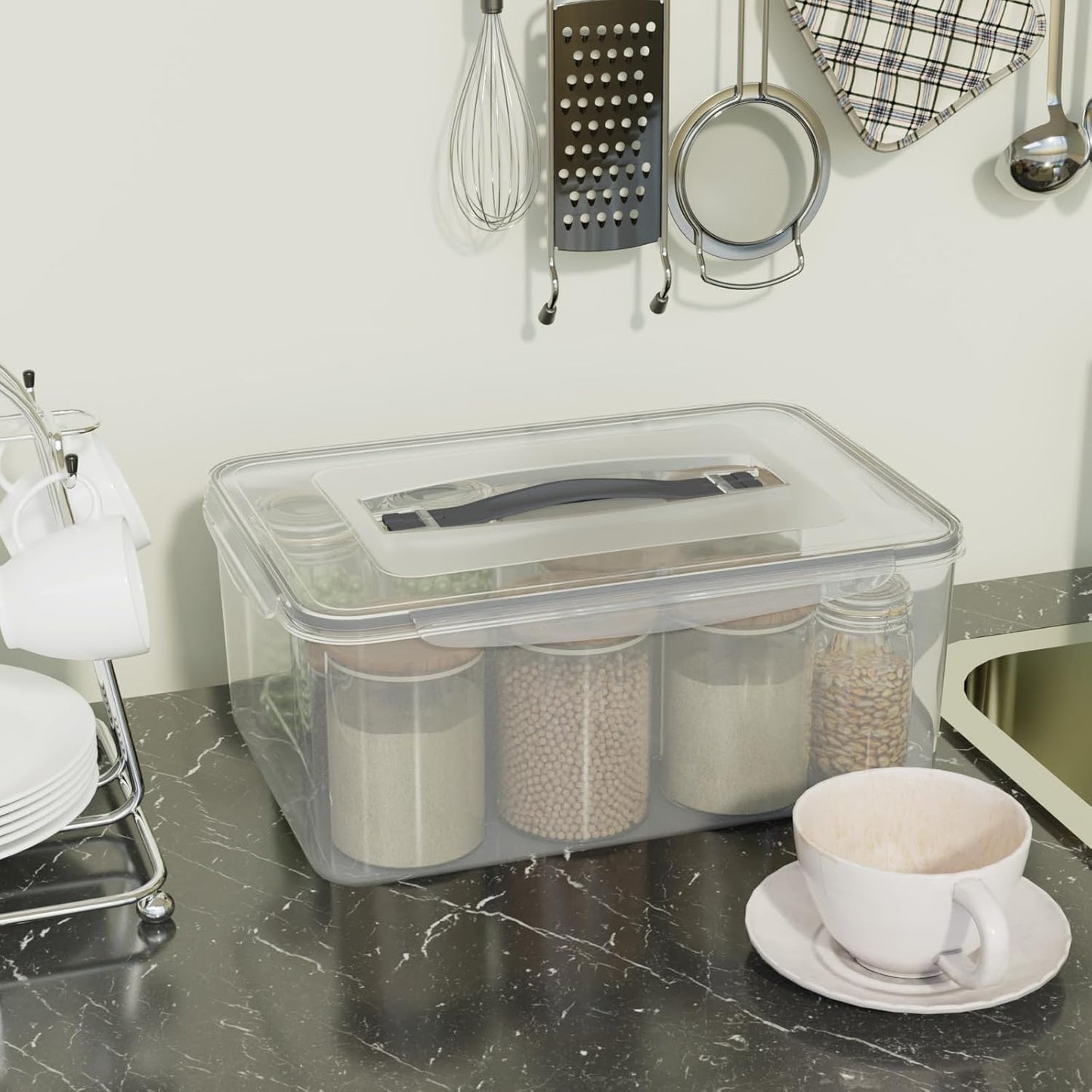 6 Pack 15 L/63Cup Large Airtight Food Storage Containers with lid, Plastic Kitchen Fridge Pantry Organizers for Bread, Pet Food, Dry Food, Proof Dough, BPA Free