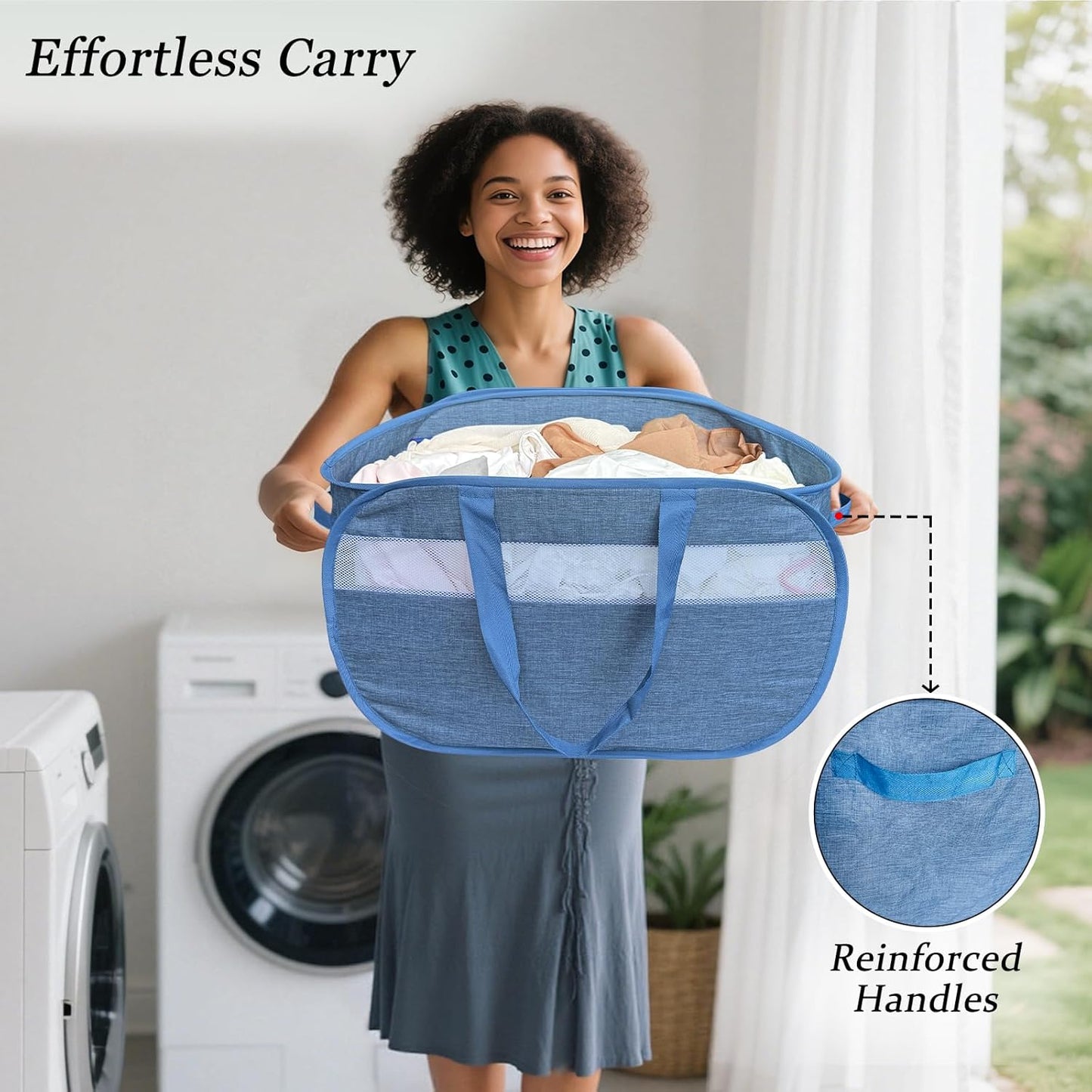 100L Mesh Pop Up Laundry Hampers with Handles, Extra Large Collapsible Laundry Baskets 2 Pack, Portable Travel Laundry Basket, Dirty Clothes Hamper Light Breathable, Bule. 2H