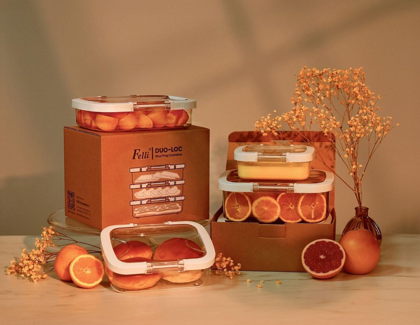 Felli Duo Loc Meal Prep Container for Refrigerator, Leak Proof Stackable Kitchen Tupperware for Leftovers Food Storage Travel Lunch Container, Christmas Gift for Her (Fridge Organizer 12pk)