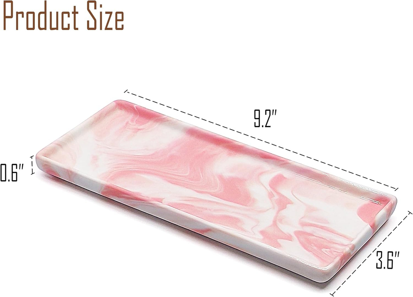 9.2" Porcelain Small Bathroom Tray, Ceramic Countertop and Vanity Tray for Cosmetics, Perfume, Jewelry, Candle - Kitchen Soap Tray for Kitchen Counter (Pink)