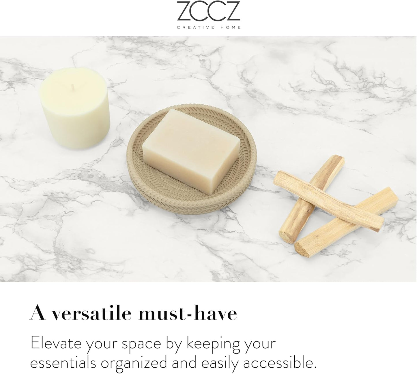 ZCCZ Beige Bathroom Accessories Set 4 Pcs - Toothbrush Holder, Soap Dispenser, Vanity Tray, Tumbler - Countertop Organizer for Bathroom Decor - Stylish and Functional Accessory Set for Home