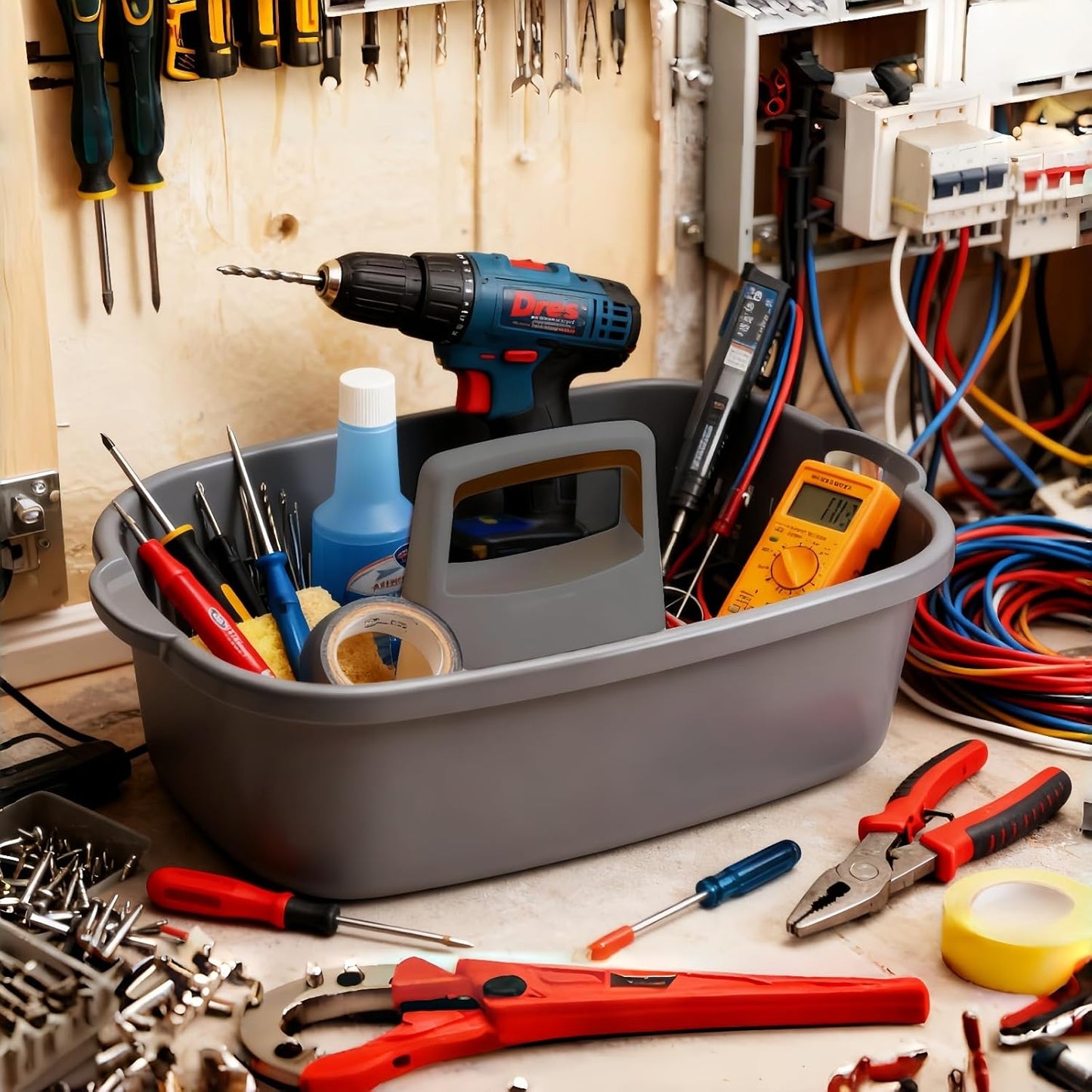 2 Pack Large Cleaning Supplies Caddy Portable Shower Basket Supply Organizer with Handle,Plastic Bucket Tool Storage,for Bathroom,Bedroom,Kitchen,Under Sink Storage (Grey)