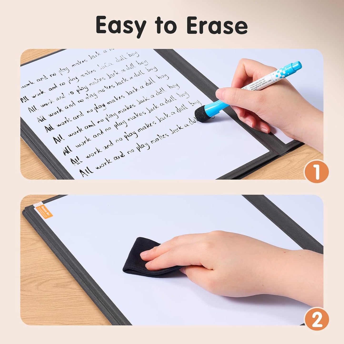 CoBak 6 Sides Portable White Board 12 x 9 inch (A4) - Notebook Design Dry Erase Small Board with Pocket and 3 Markers, Anti-Ghosting & Anti-Smudge Surface for Office, School, Homeschool (Black)