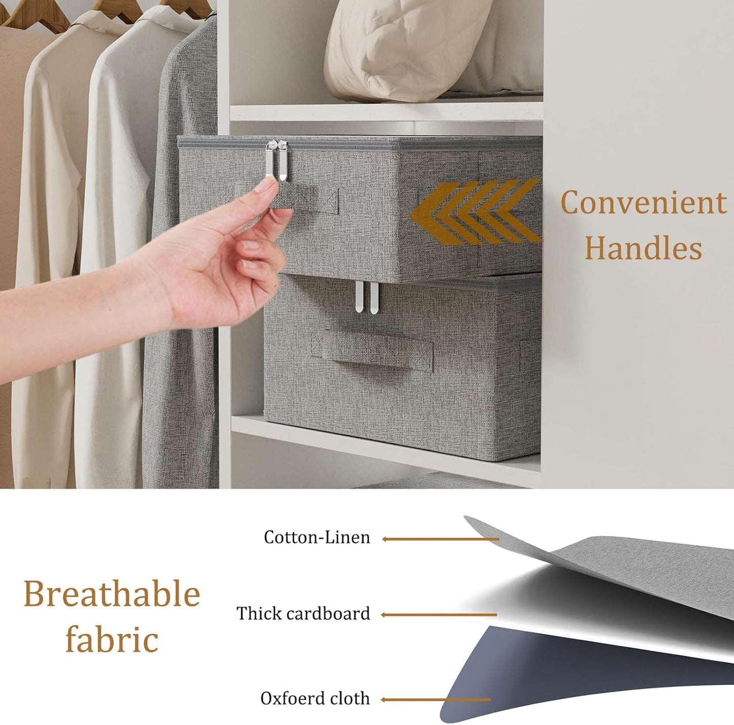 Blanket Bags with Lid, Foldable Underbed Storage Bins, Home Basket Container for Organizing Clothes, Shoes, Pillows, 14.9x10.2x5.9Inches, Grey, 2 Pack