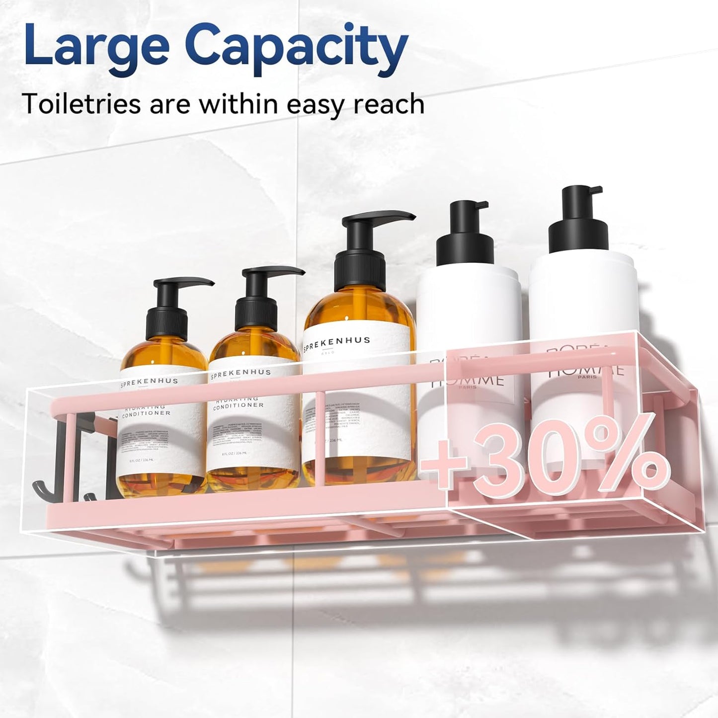 YASONIC Shower Caddy Adhesive, No Drill Bathroom shower Organizers, with Removable Hooks and Soap Holder, Rust Proof Shower Shelves, Wall-Mounted Shower Holder, 3 Pack, Pink