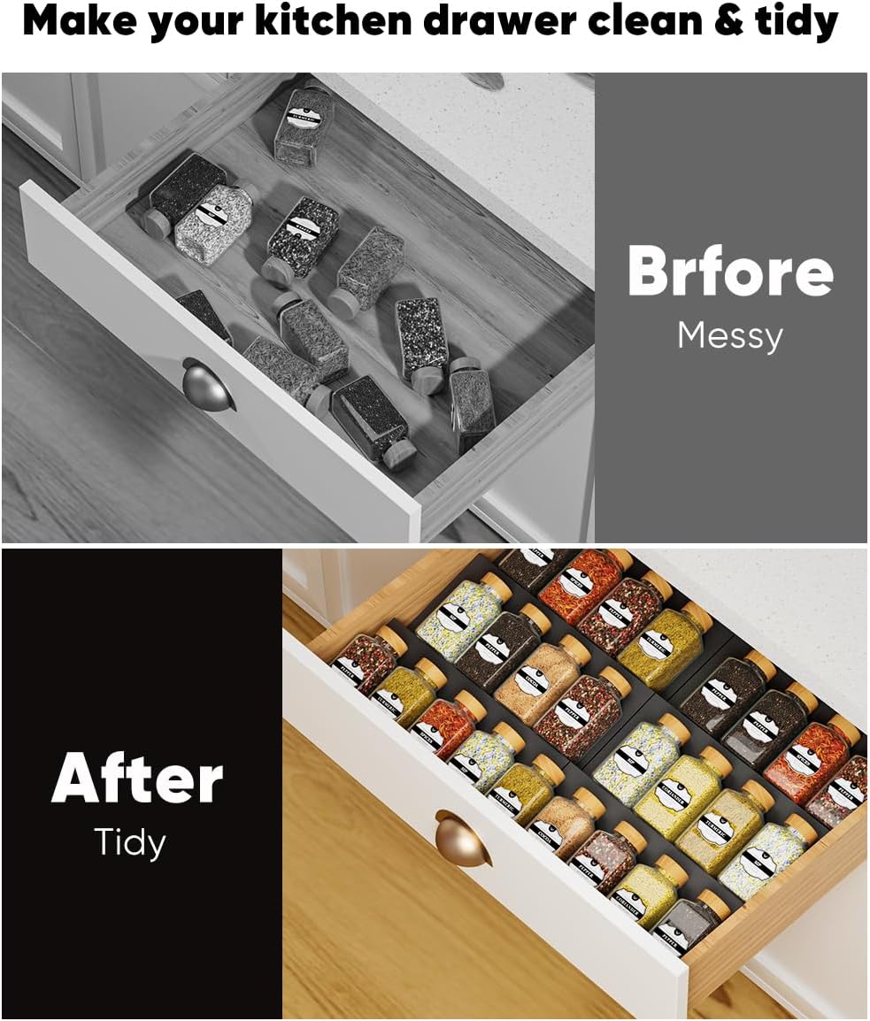 Artibear Expandable Spice Rack Drawer Organizer for Kitchen Cabinets, Set of 6, ABS