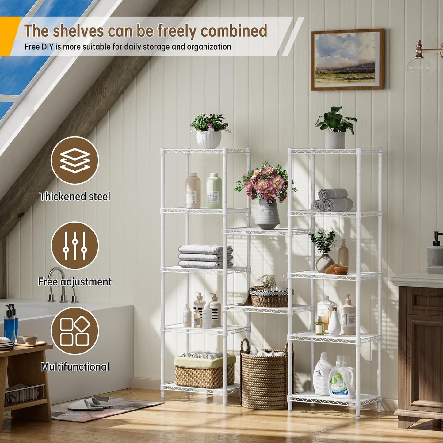 Small 6 tire Shelves Storage Wire Shelving Unit Metal Shelf Adjustable Organizers Storage Shelving for Bathroom Laundry Room Kitchen Pantry10”D x 16”W x 60”H White