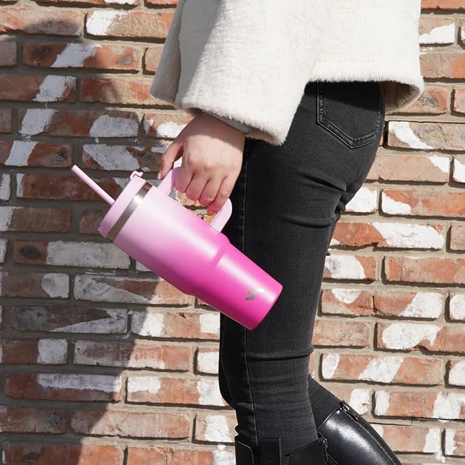 40 oz Tumbler with Handle and 2 Straws,2 in 1 Lid Insulated Water Bottle Stainless Steel Travel Coffee Mug,Cherry Blossoms