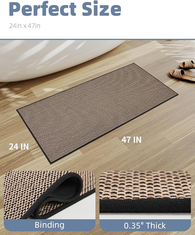 PADOOR Non-Slip Bath-Mats, Rubber-Backing Braided Absorbent Mats, Machine Washable Thin Bath Rugs Fit Under Door, Quick Dry for Bathroom Floor, 24x47 Black
