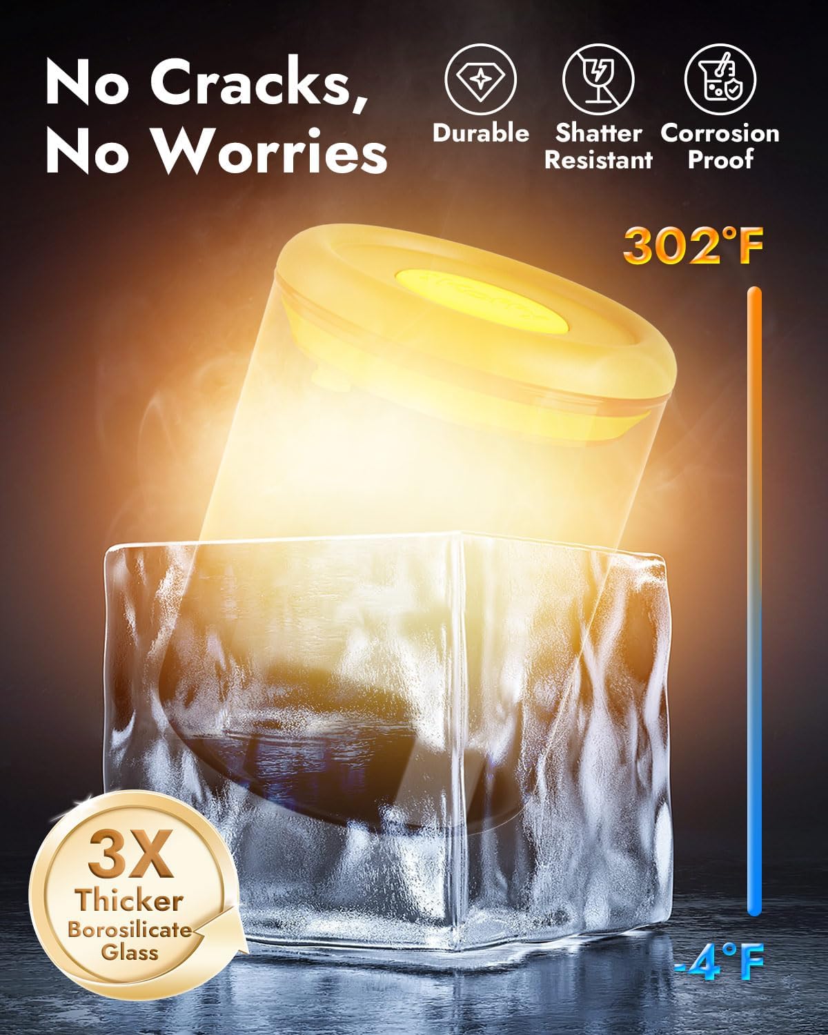 Airtight Coffee Canister – One-Way CO₂ Valve, UV Protection, 3X Thicker Glass, Coffee Bean Storage Container for Ground Coffee & Tea, 20.3 fl oz, for 0.5 lb Beans