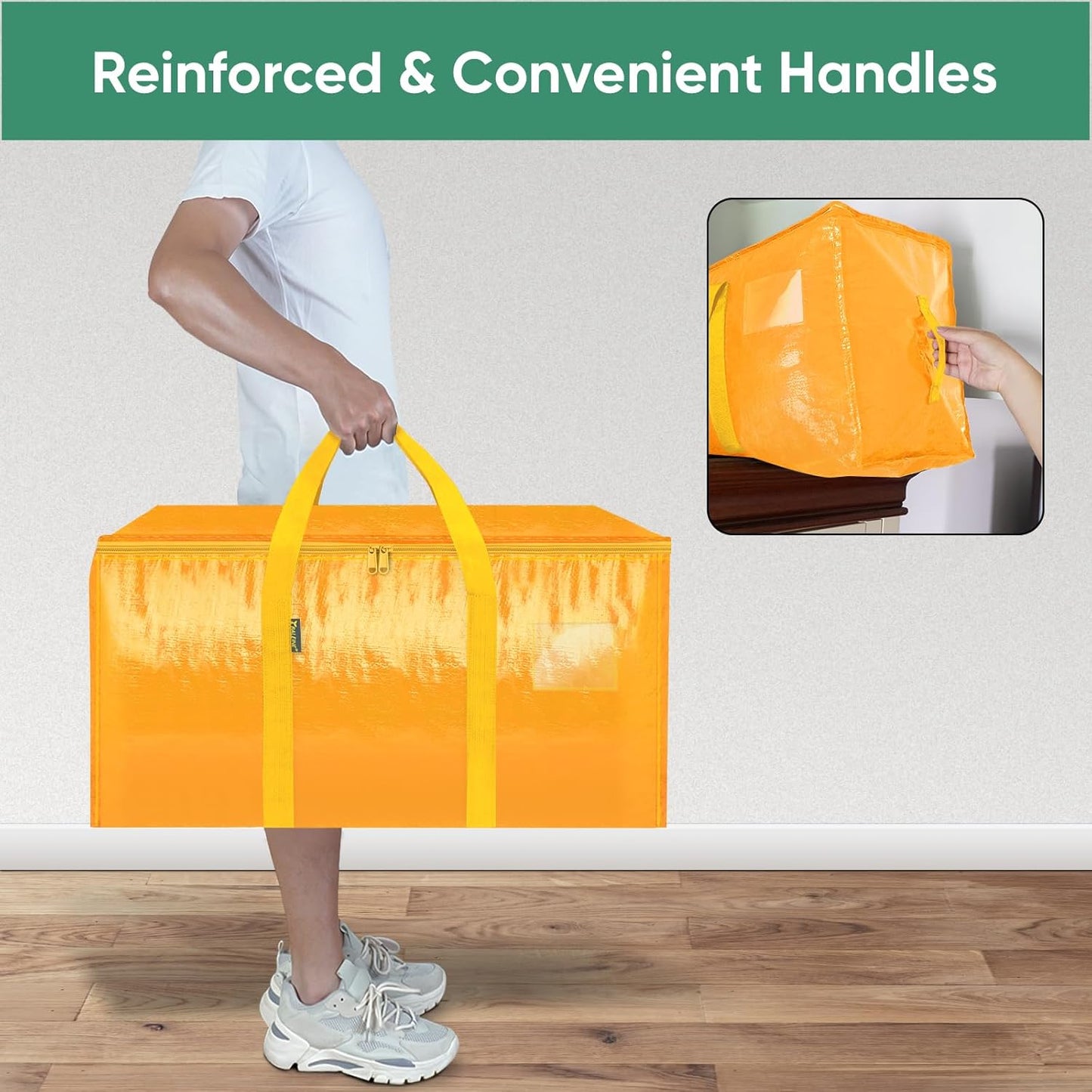 BALEINE 6-Pack Oversized Moving Bags with Reinforced Handles, Heavy-Duty Storage Tote for Clothes, Moving Supplies (Light Yellow, 6-Pack)