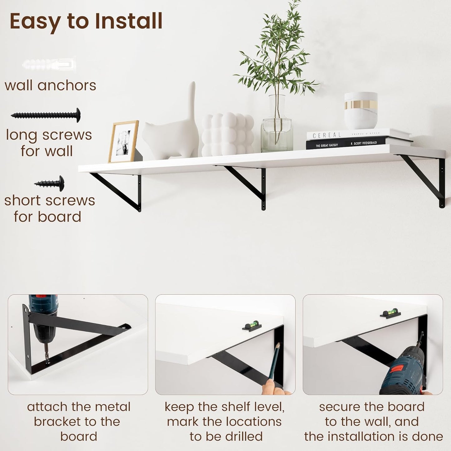 Axeman Floating Shelves for Wall White - 55 Inch Wide x 12 Inch Deep Wall Shelves Set of 2 - White Deep Wood Floating Shelves for Living Room Bedroom Laundry Room