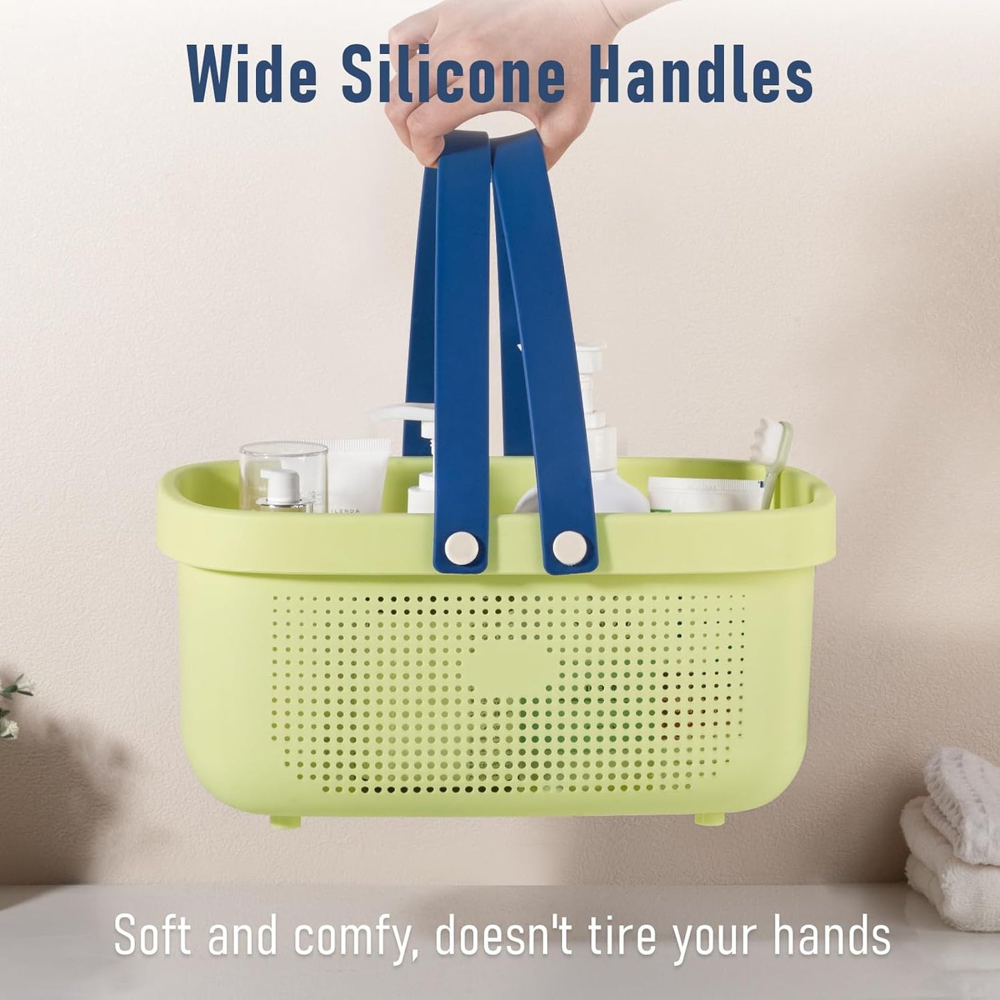 JiatuA Plastic Storage Basket with Handle Portable Shower Caddy Tote Organizer Basket Bin for Bathroom Kitchen Dorm Room Bedroom, Yellow