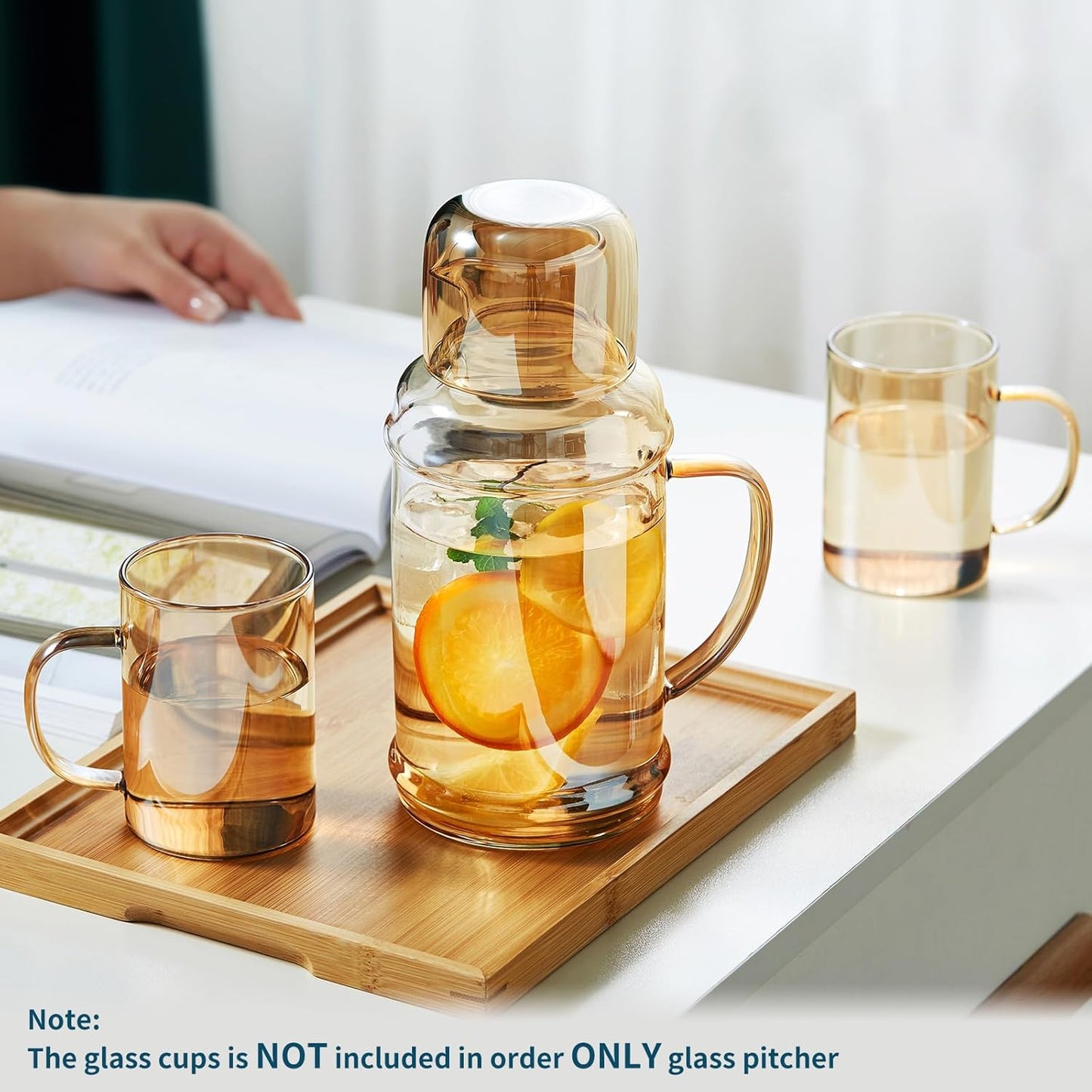 68OZ Glass Pitcher with Lid and Spout, Water Jug, 2000ml Carafe for Hot/Cold Water, Large Iced Tea Pitcher for Coffee, Juice and Homemade Beverage, Champagne