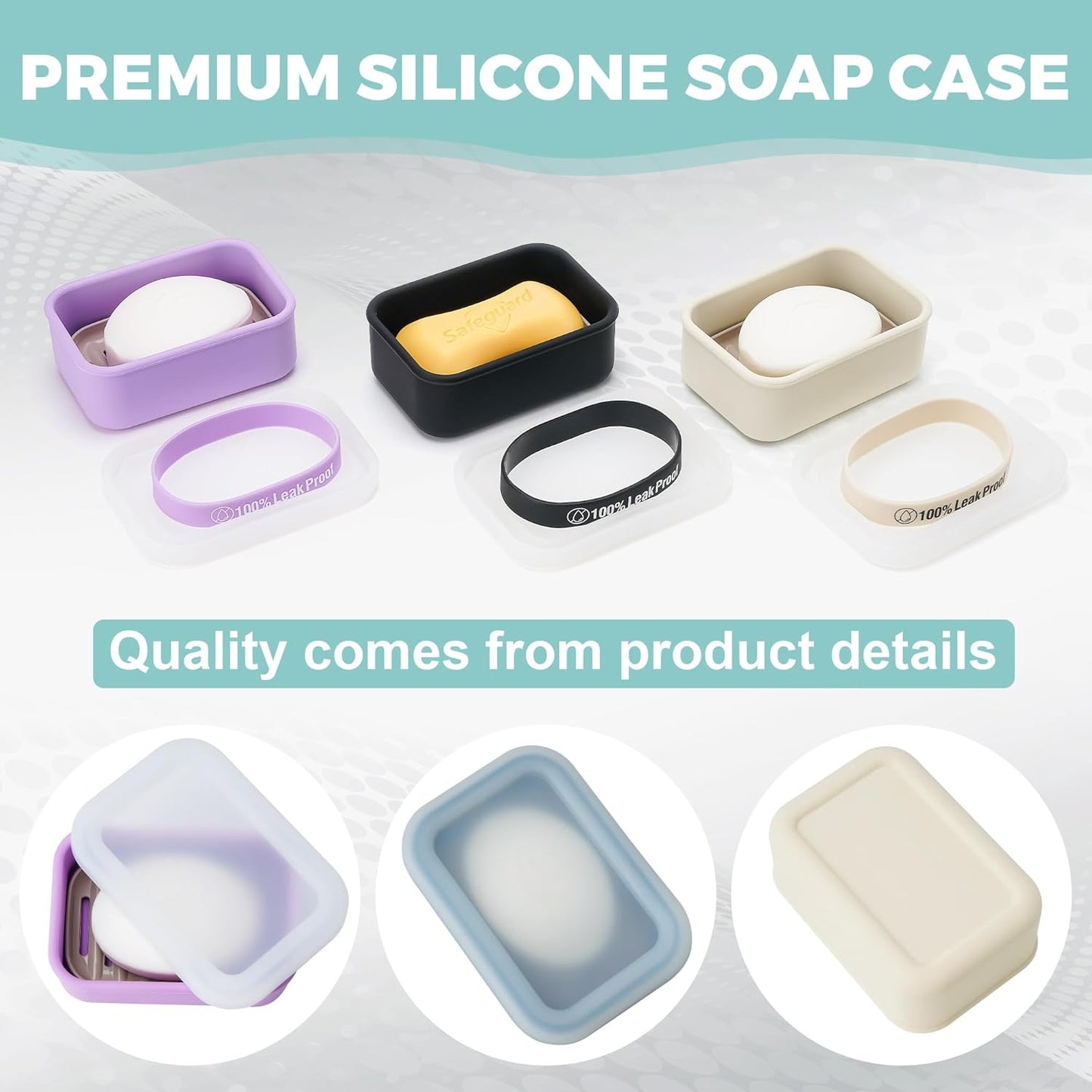 Compact Leakproof Travel Soap Case with Lid & Silicone Strap - Portable Draining Soap Bar Holder for Gym, Bathroom, Camping - Lightweight Silicone Soap Dish Container (Light Green)