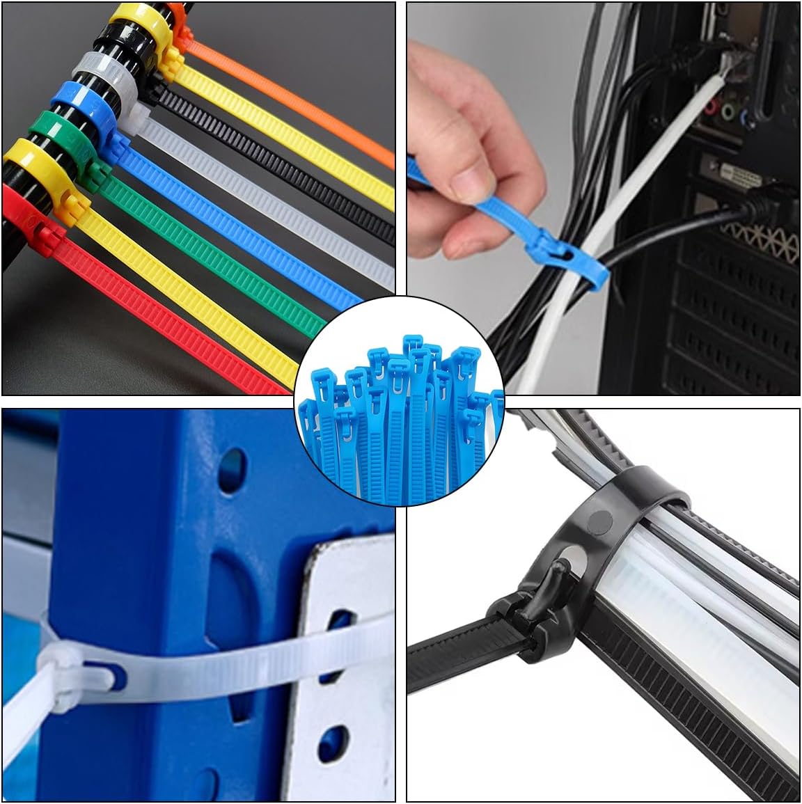 50 Pack 12 Inch Heavy Duty Reusable Zip Ties Blue – UV Resistant, 55 LBS Tensile Strength, Weatherproof Cable Ties for Outdoor, Industrial, and Harsh Environments