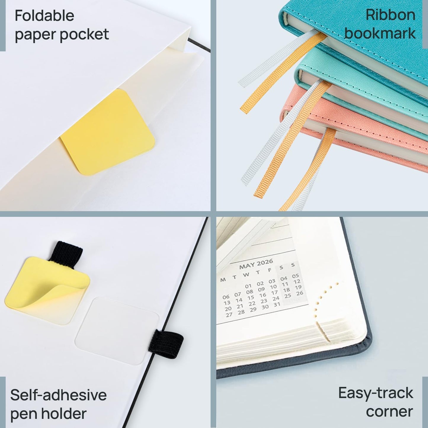 POPRUN Pocket Calendar 2026 (Small Size- 4'' x 6.25") Weekly and Monthly for Purse - Planner 2026 (Jan. 2026 - Dec. 2026) with Vegan Leather Soft Cover,Pen Holder and More - Green