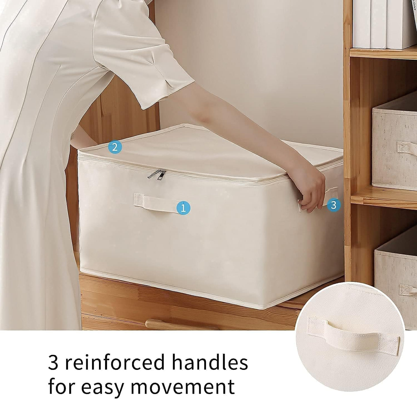 3-Pack Large Canvas Comforter Storage Bags for Clothes Sweater Clothes Organizer with Dual Zipper Three Carrying Handles for Blanket Closet Storage Container