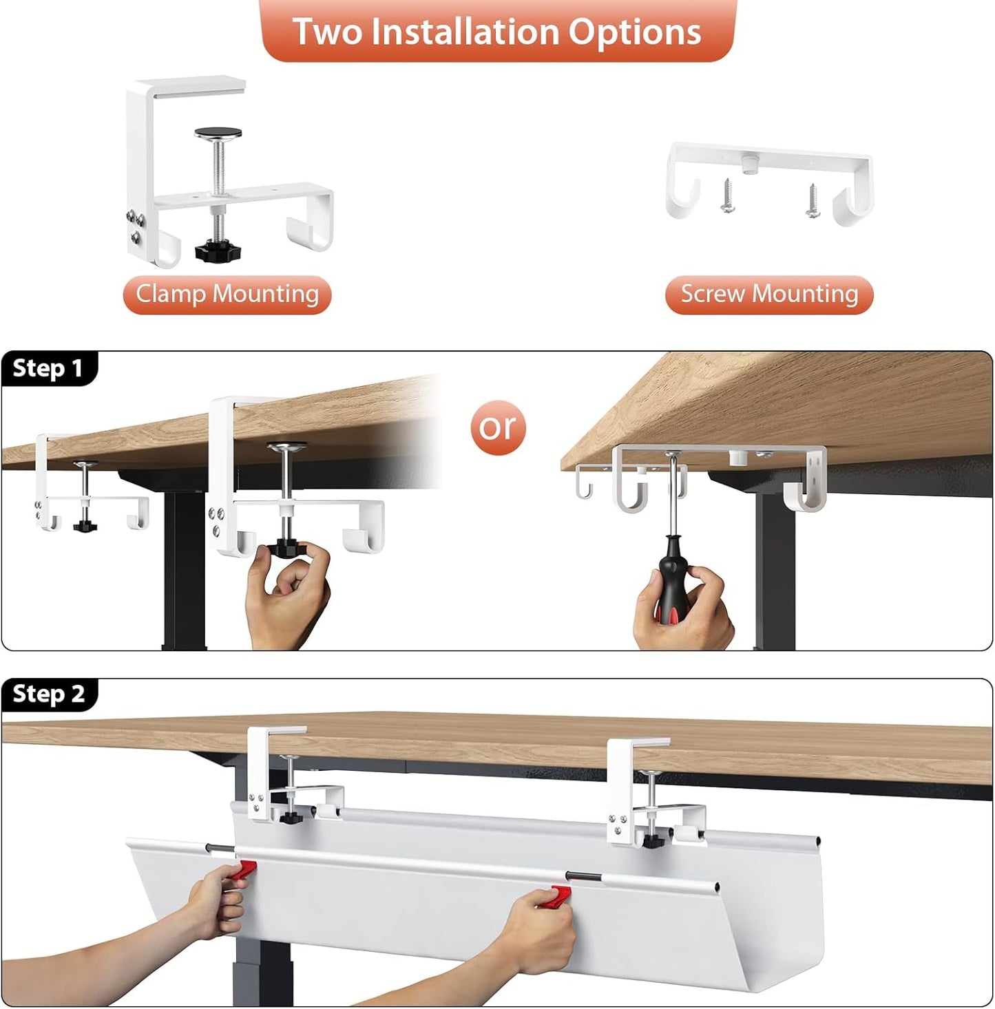 Univivi No Drill Under Desk Cable Management Tray, 36" Cord Organizer for Table, Clamp/Screw Mount Desk Cable Management, Premium Fabric Cable Management Tray for Office, Home