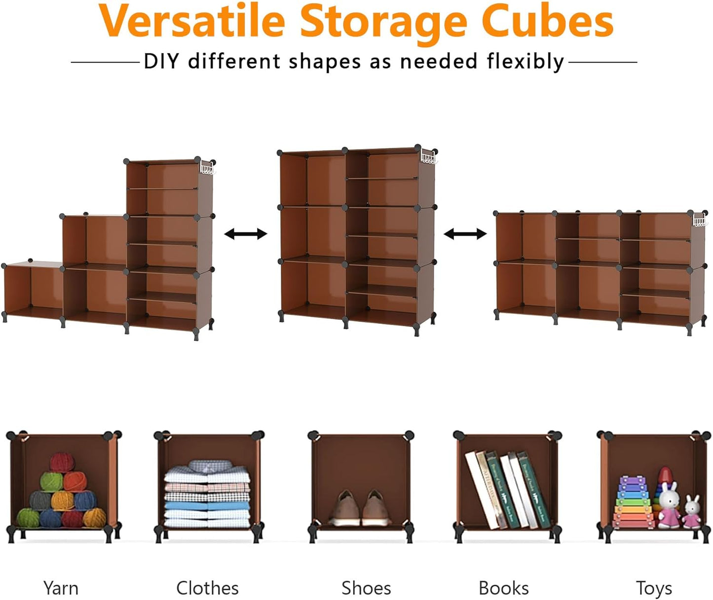 AWTATOS Closet Organizer 6 Cube Storage Shelves Portable Closet Clothes Organizers and Storage Stackable Cubby Shelving for Closet Bedroom Living Room Office Cocoa Brown