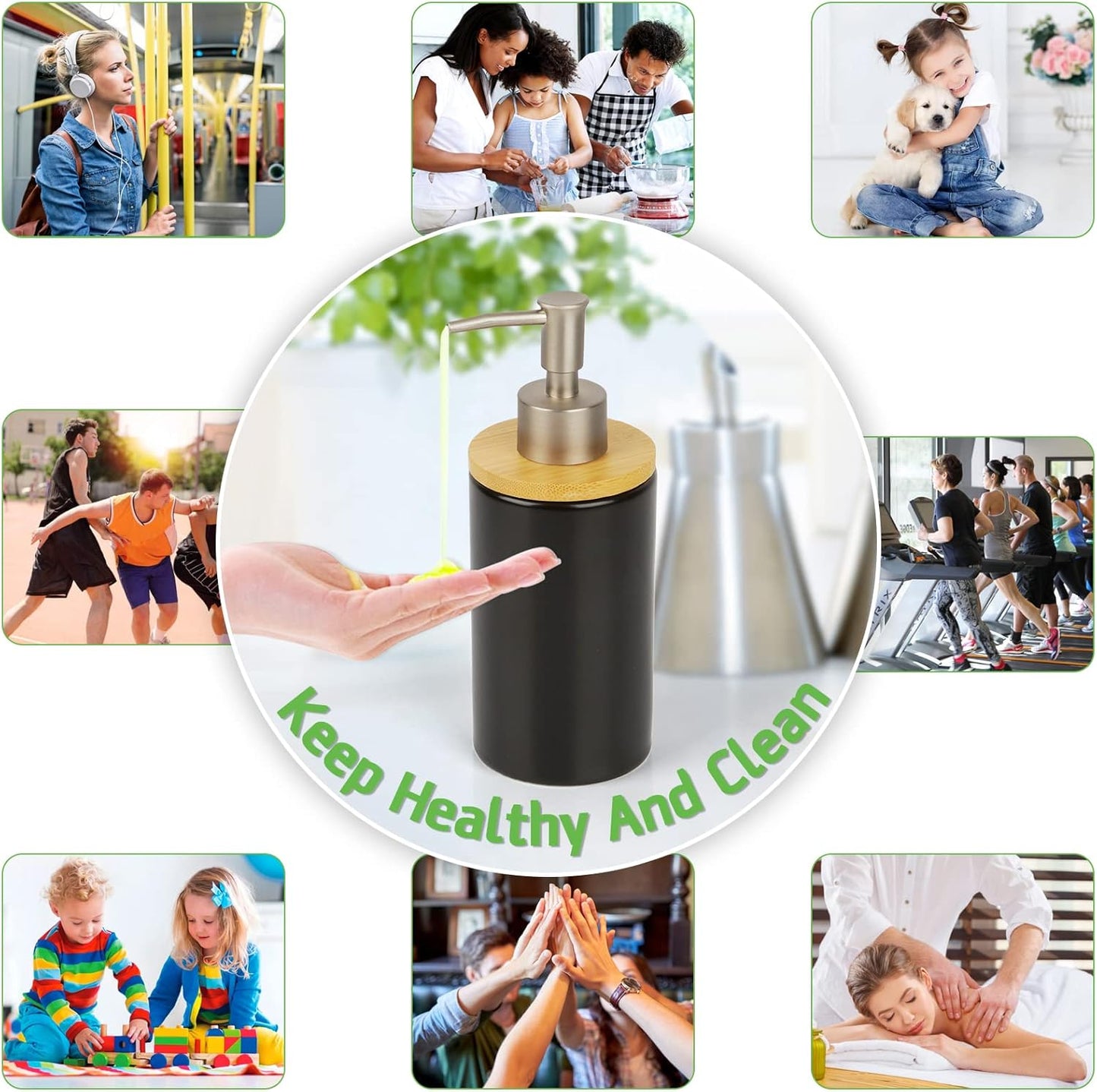 Ceramic Soap Dispenser Hand Soap Dispenser Refillable Liquid Great for Kitchen and Bathroom Decorative (Black)