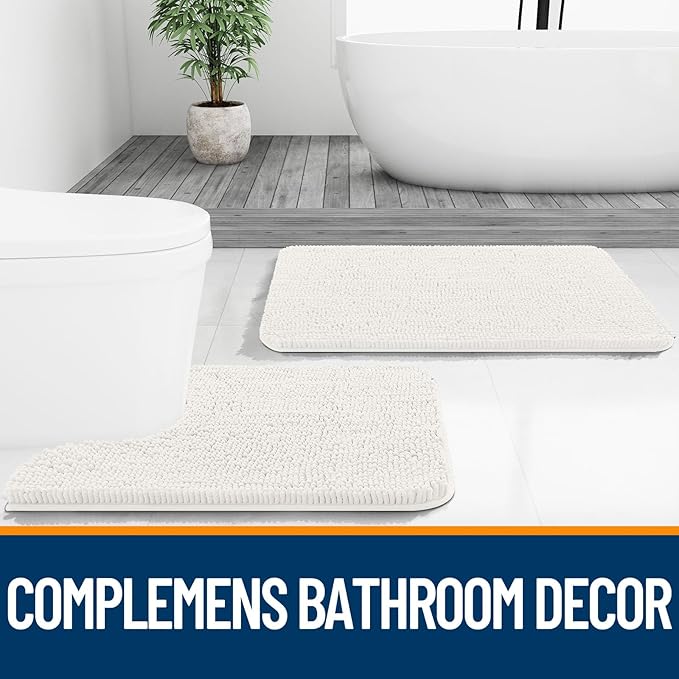 OLANLY Bathroom Rugs 40x24, Extra Soft Absorbent Chenille Bath Rugs, Rubber Backing Quick Dry, Machine Washable Bath Mats for Bathroom Floor, Tub and Shower, Home Decor Accessories, Ivory