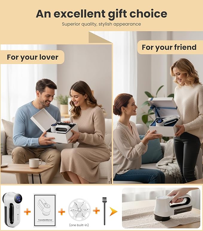 Rechargeable Fabric Shaver | 3-Speed Electric Lint Remover | 6 Blades High Eliminates Fuzz & Pilling | with LED Display & Type-C Fast Charging Port | Lint Shaver for Clothes & Furniture - White