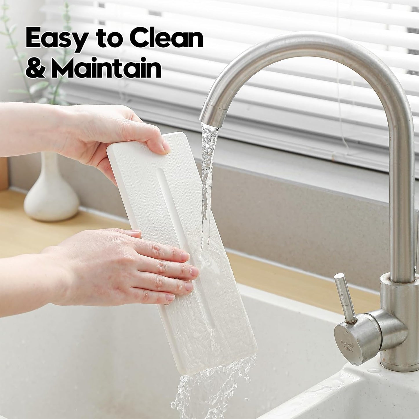 2 Pack Diatomite Stone Sink Tray, Water Absorbing Mat for Kitchen & Bathroom Counter, Quick Dry Soap Dish Makeup Vanity Caddy,Sponge Holder Organizer, White - 2pcs of 9"x 3.5"