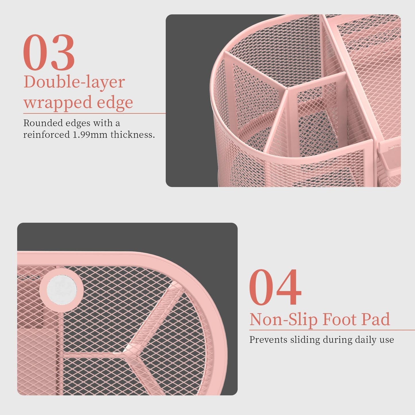 SUPEASY Mesh Desk Organizer, Desk Organizers and Accessories, Pen Holder with Drawers, Pencil Holder for Desk with 2 Drawer for Office Supplies, Pink