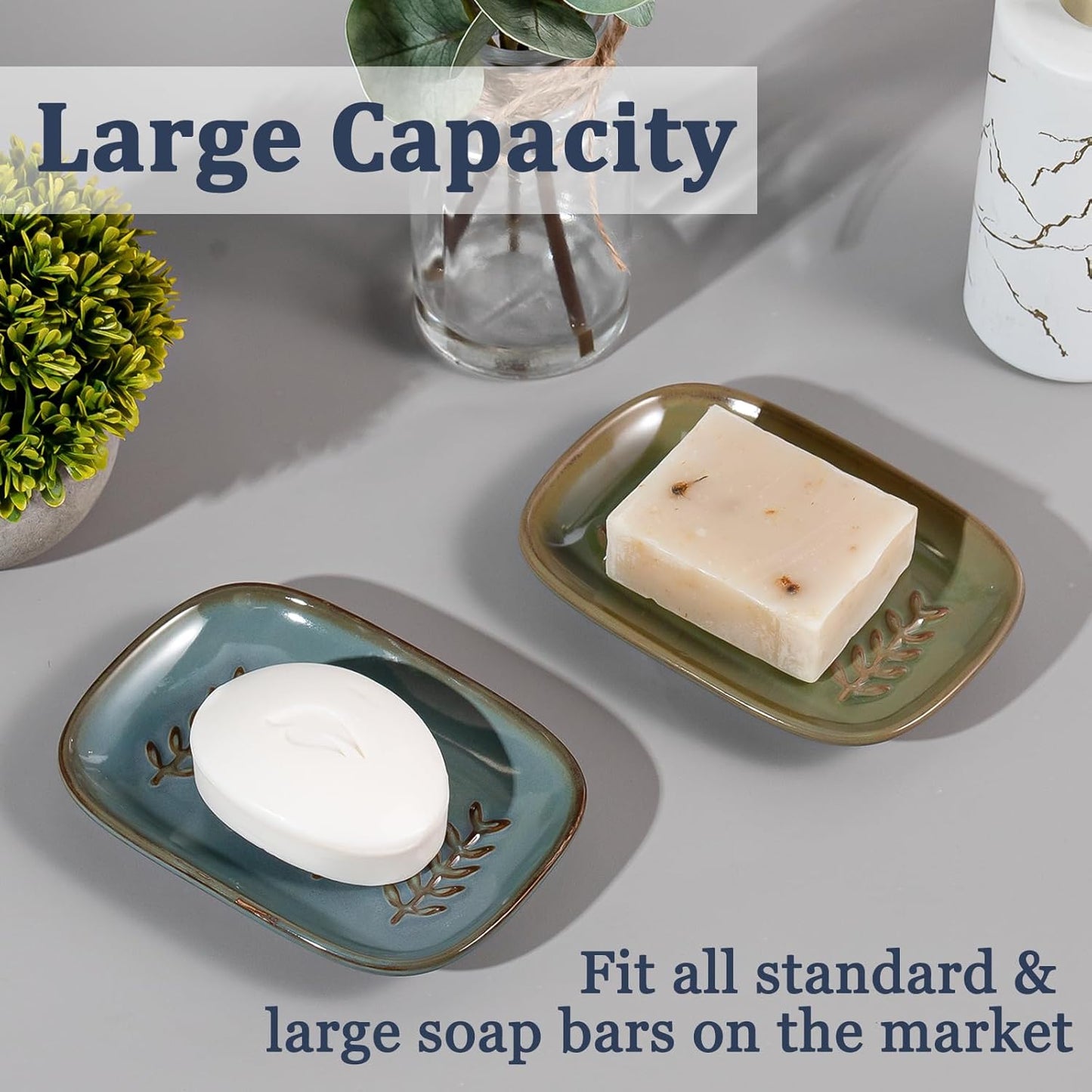 Aesthetic Ceramic Soap Dish for Shower, Soap Holder with Raised Relief, Shower Soap Dish for Shampoo Bar Or Sponge, Soap Saver for Bathroom, Kitchen, Sink, Decorative Soap Tray (Blue)