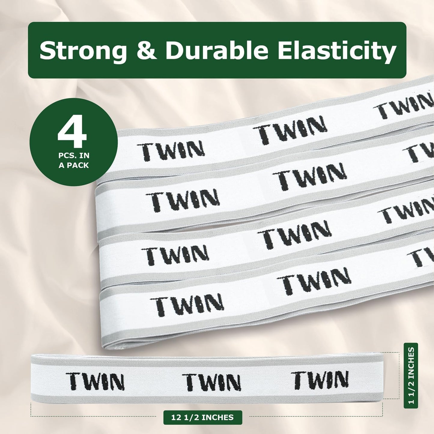 ECOHomes Bed Sheet Organizer and Storage Size Label Bands | Bed Sheets Set Organizers for Linen Closet Organization - Elastic Bedding Band Labels for Organizing Bedsheet (Twin 4PCs Pack | White)