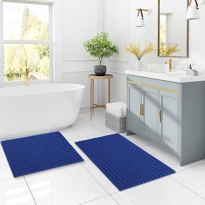 Arotive Luxury Chenille Bathroom Rug Mat, Extra Soft Thick Absorbent Shaggy Bath Rugs, Non-Slip Machine Wash Dry, Plush Bath Mats for Bathroom, Shower and Tub, 30x20, Dark Blue