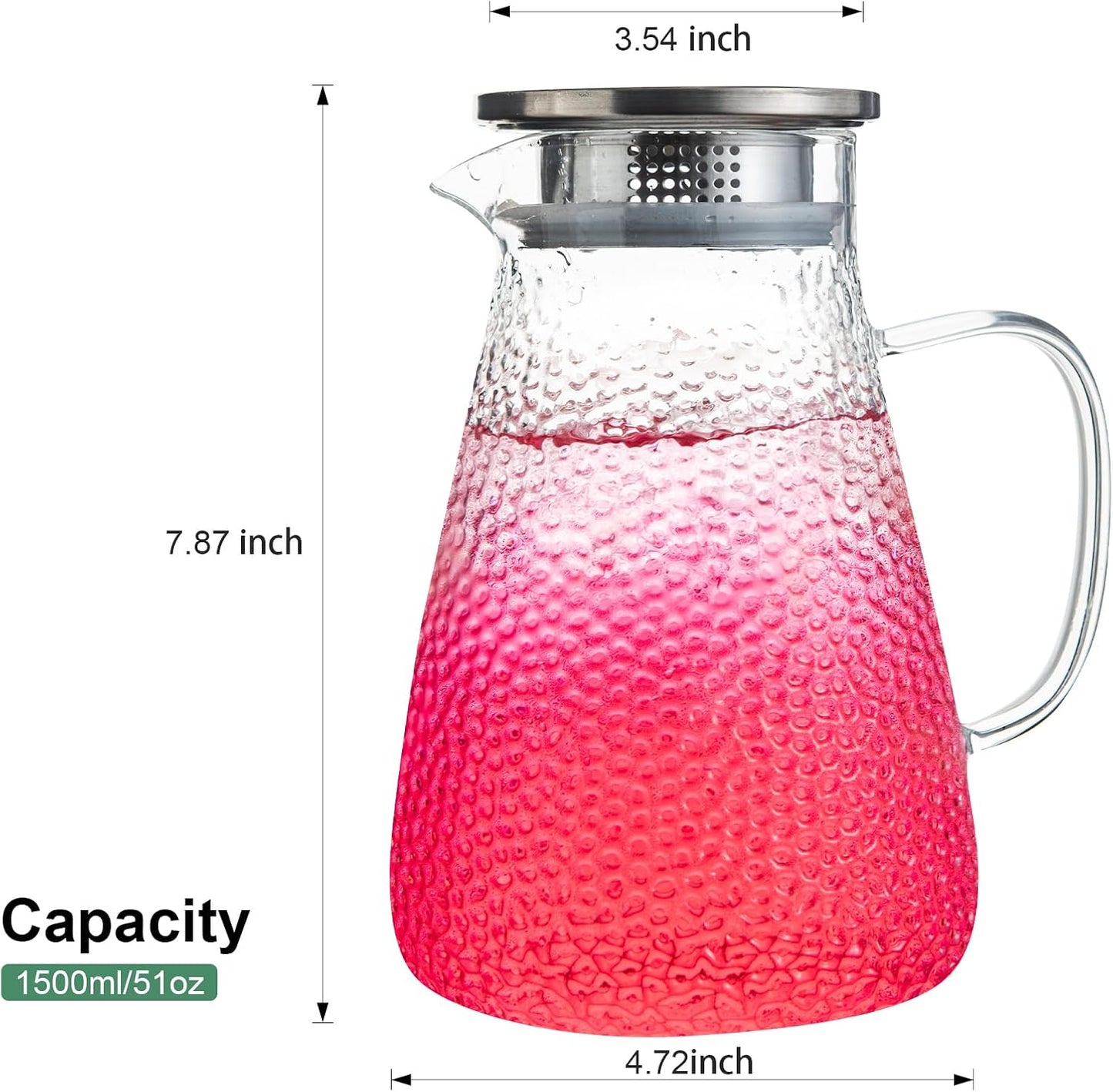 1.5 Liter 50 oz Glass Pitcher with Lid and Spout, Glass Carafe for Hot/Cold Water, Large Iced Tea Pitcher for Coffee, Milk,Juice and Homemade Beverage,Iced Coffee, and Container for Drinks