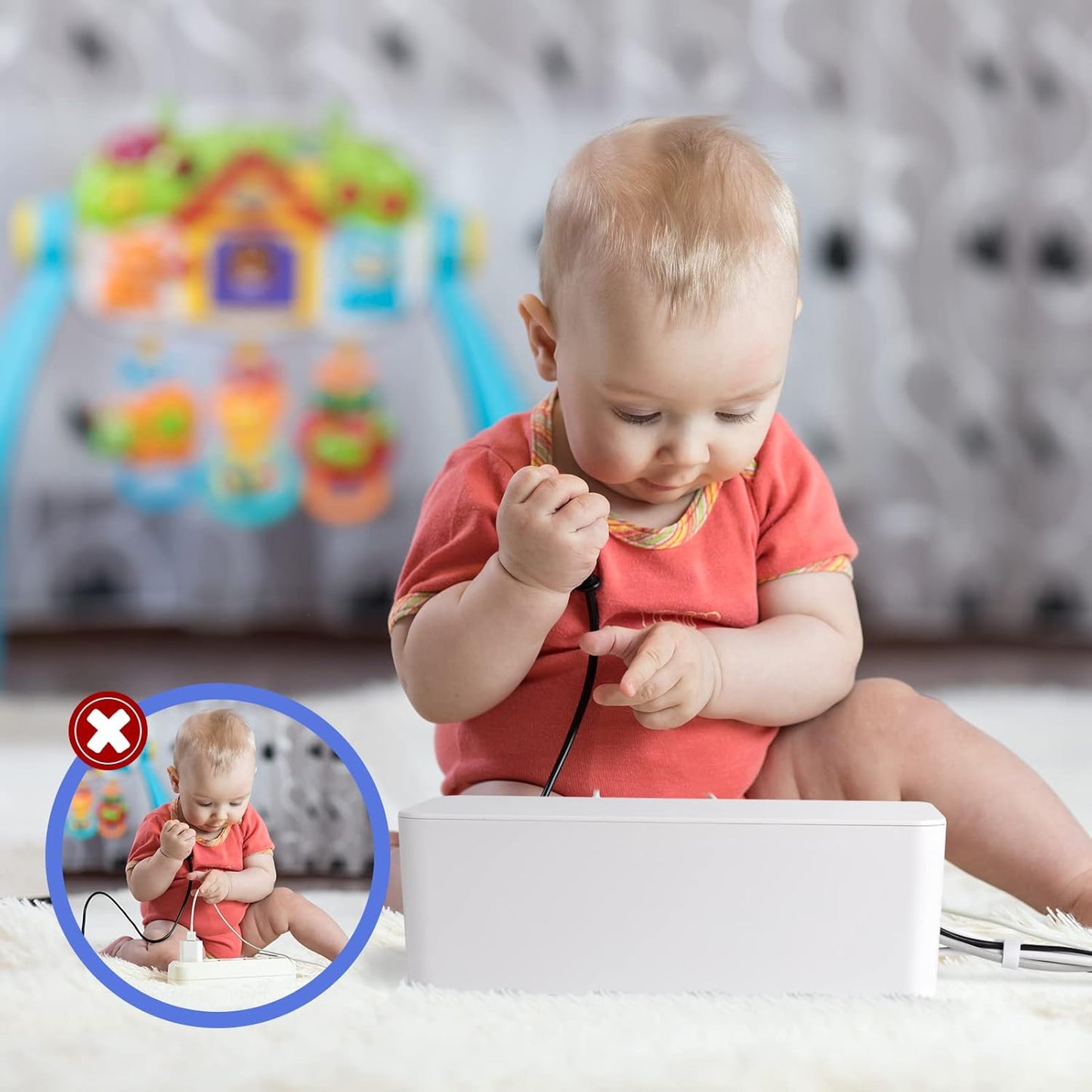 Cable Organizer Box Set of Three, Power Cover Cord Holder Surge Protector for Desk (White)