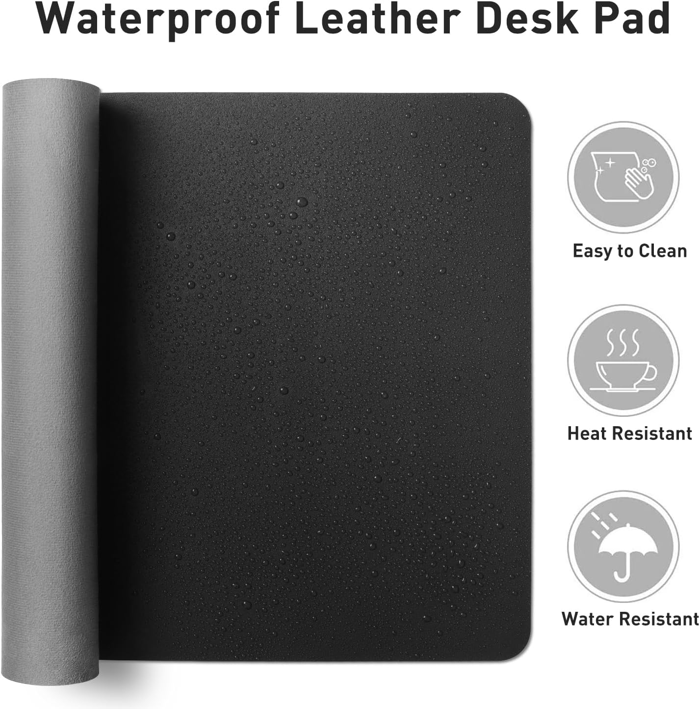 Aothia Non-Slip Waterproof PU Leather Desk Pad Protector for Mouse, Writing Desk, Office, Home, Laptop Blotter, 23.6" x 13.7", Black