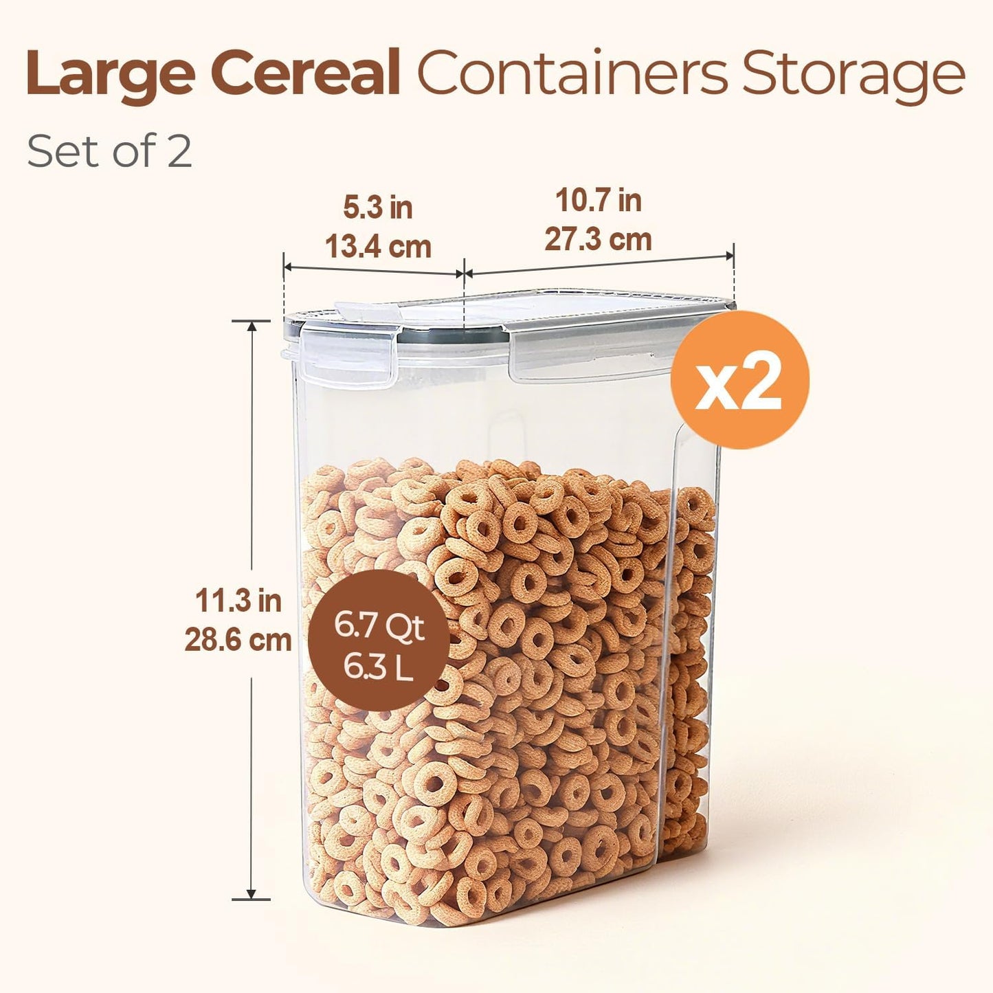 ComSaf Cereal Storage Containers Set (6.3L / 6.7Qt) – Airtight Food Storage with Lids, Pantry Organizer for Rice, Sugar, Flour